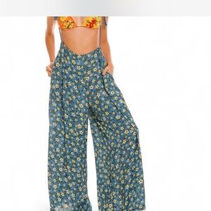 Agua Bendita Wide Leg Blue and Yellow Jumpsuit